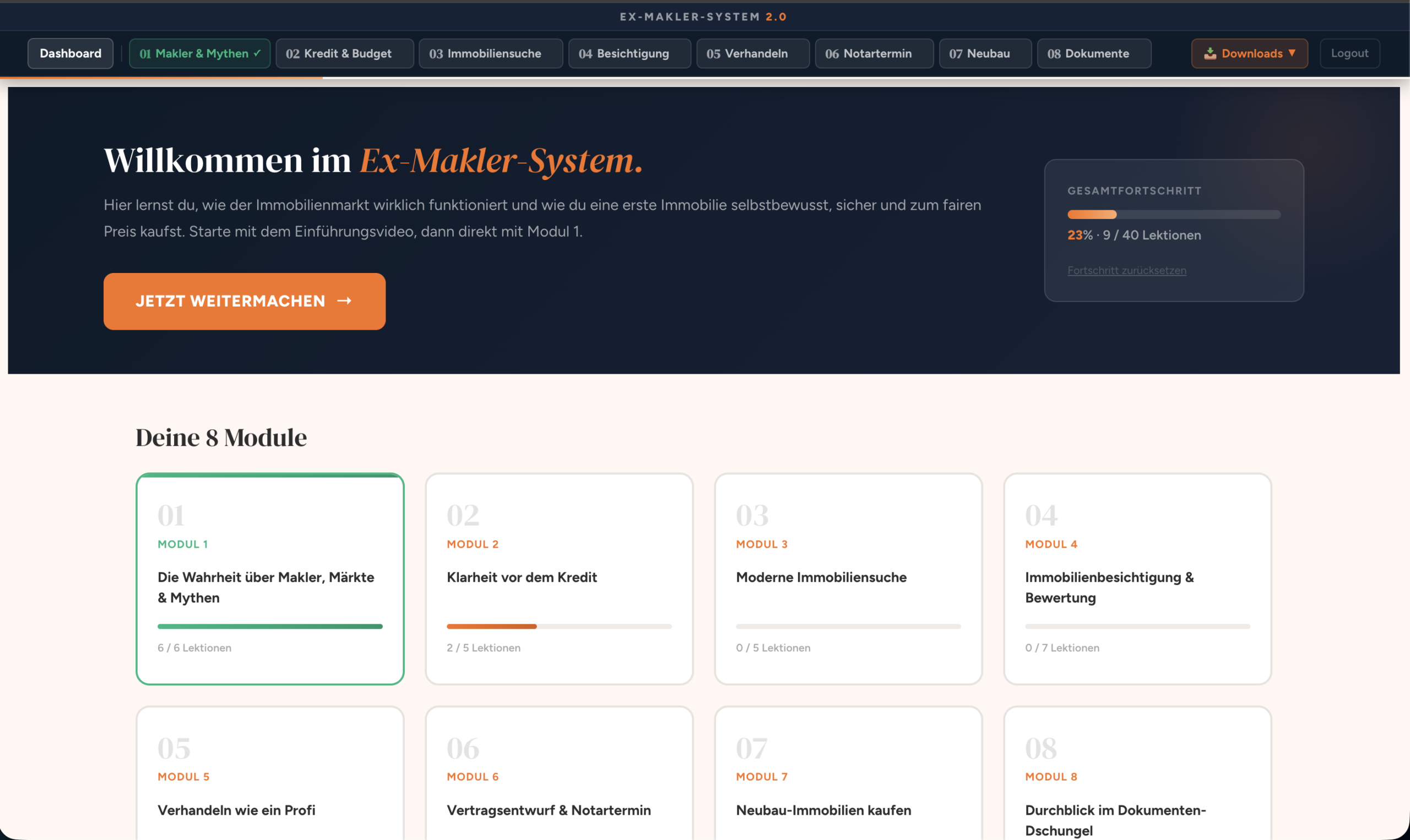 Kursbereich Screenshot 1