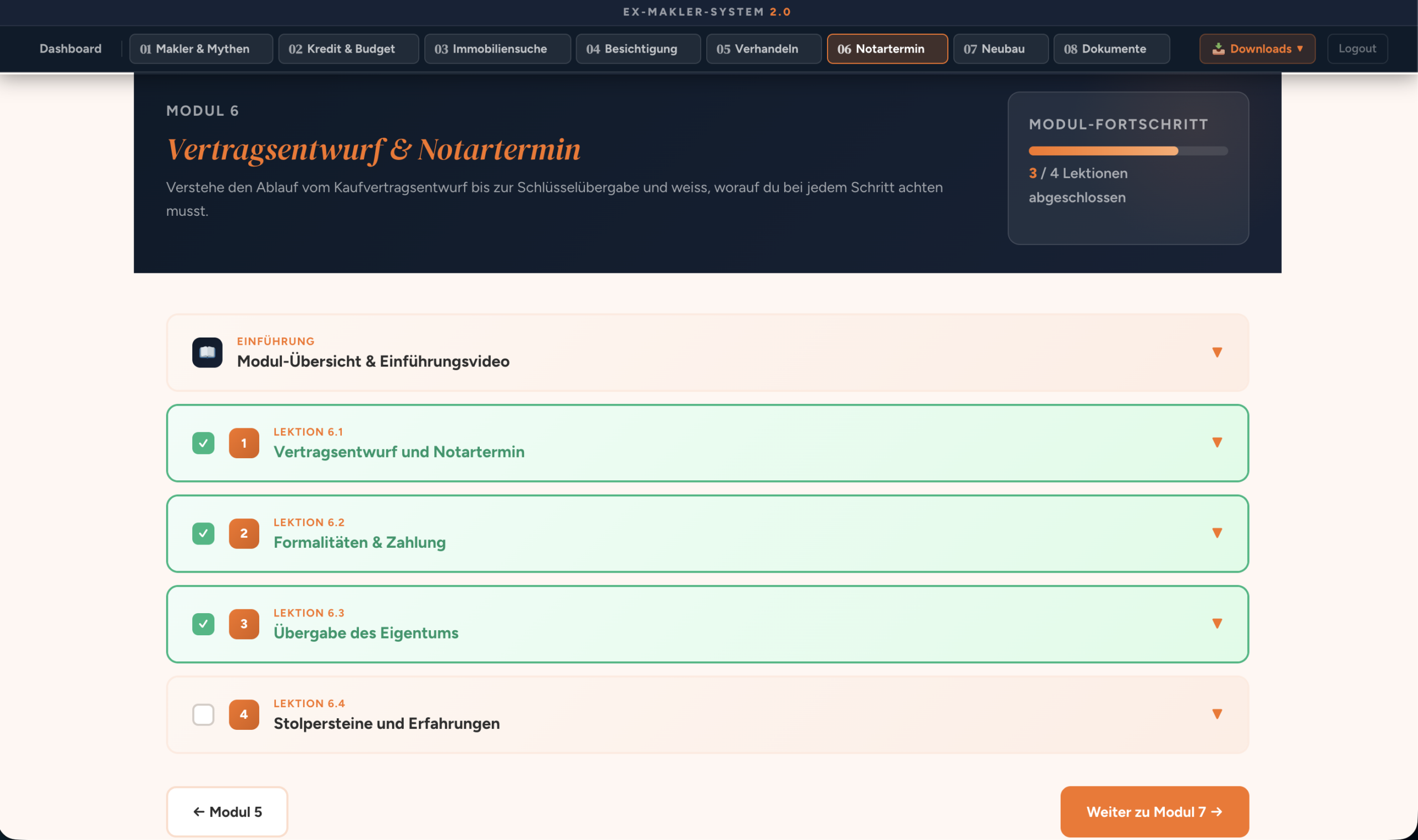 Kursbereich Screenshot 2