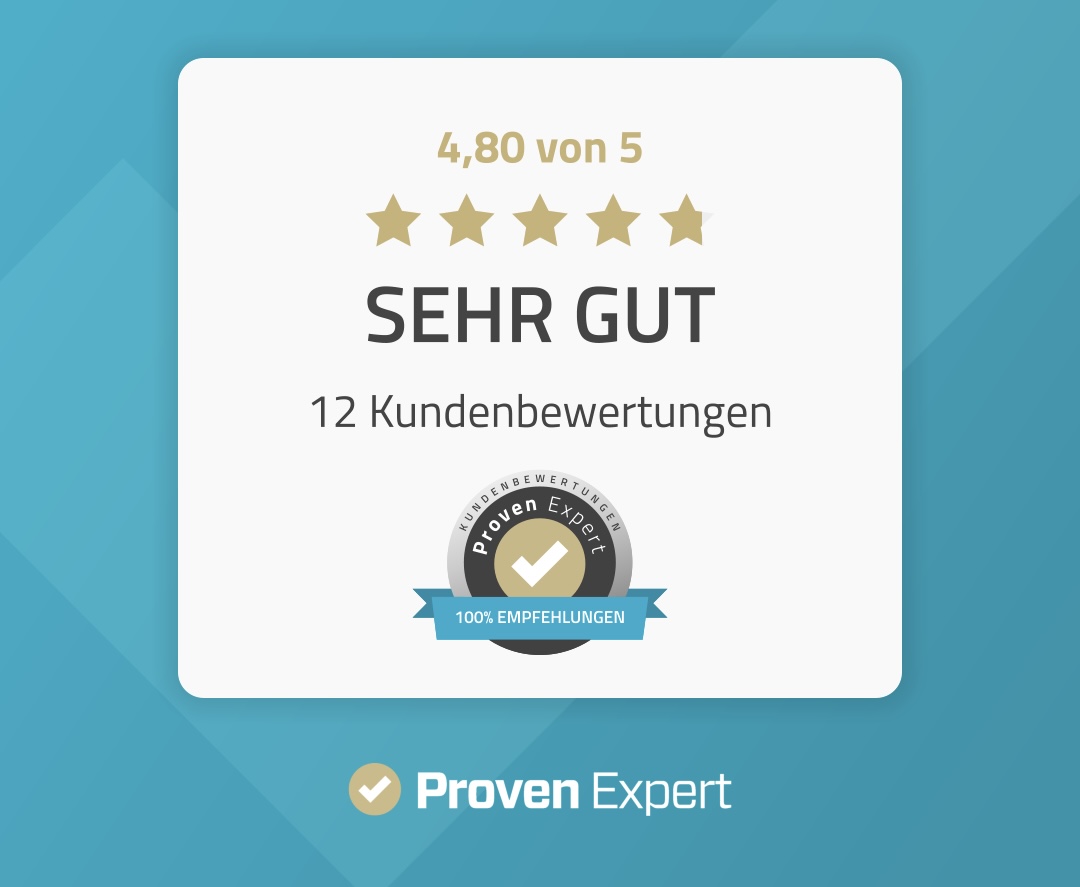 ProvenExpert Bewertungen: 4,80 von 5, Sehr gut, 12 Kundenbewertungen